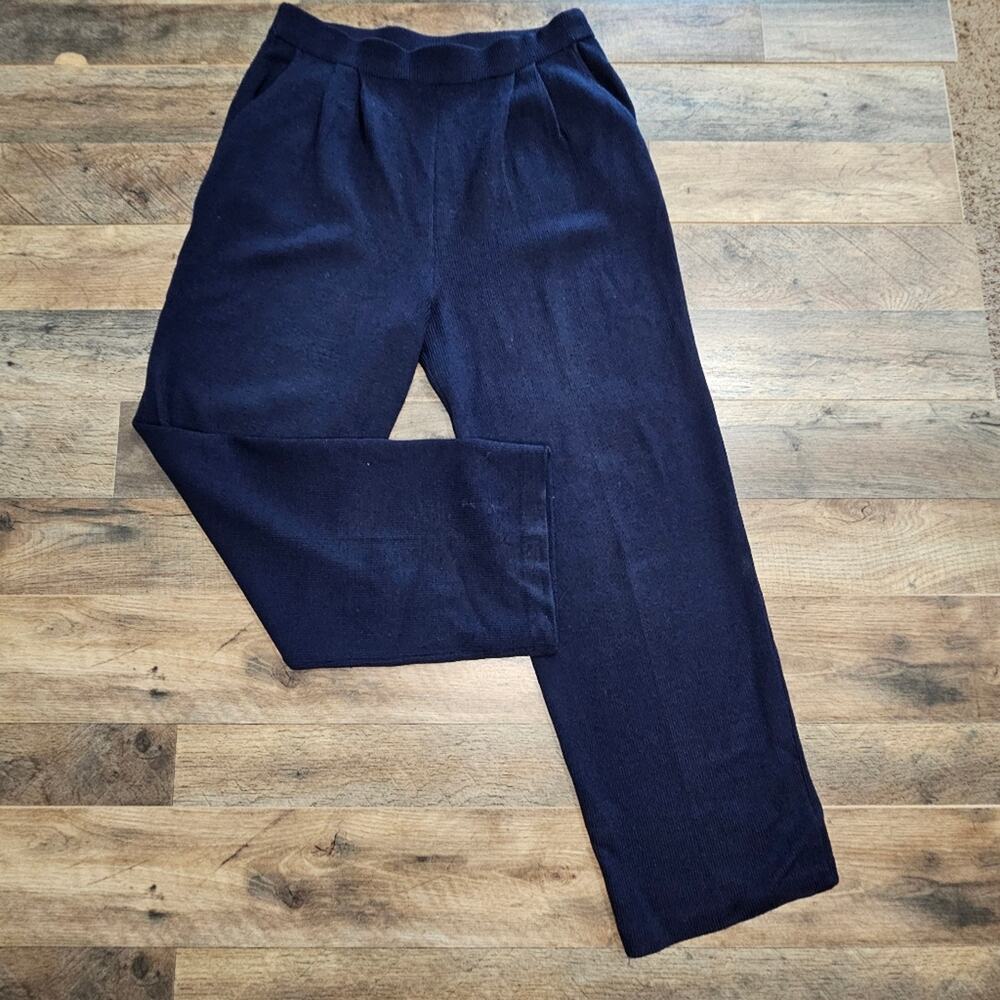 St.‎ John Knit Pants Navy Blue 8 High Rise Pockets Ankle Straight Leg Dog Show